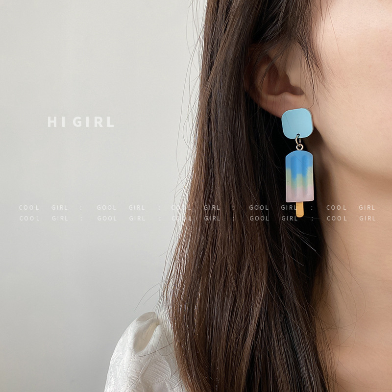 925 Silver Needle Acrylic Summer Cool Contrast Color Ice Cream Earrings Korean Personalized Earrings Stylish Minimalism Earrings Women