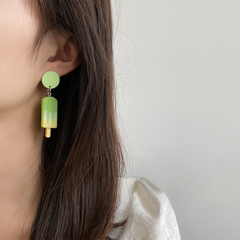925 Silver Needle Acrylic Summer Cool Contrast Color Ice Cream Earrings Korean Personalized Earrings Stylish Minimalism Earrings Women