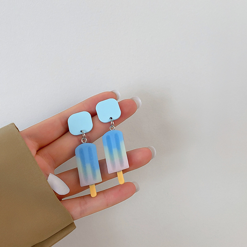 925 Silver Needle Acrylic Summer Cool Contrast Color Ice Cream Earrings Korean Personalized Earrings Stylish Minimalism Earrings Women