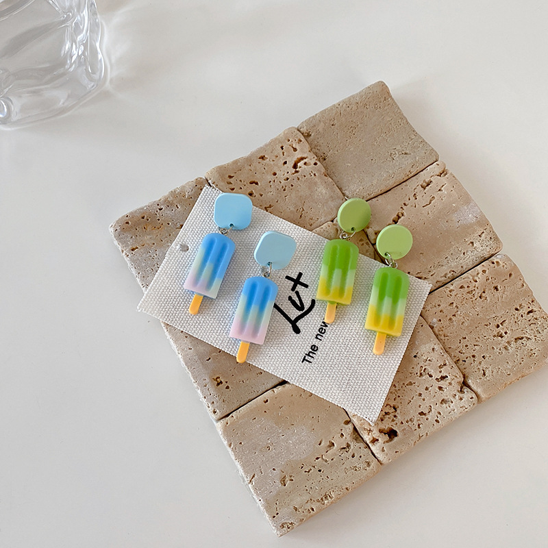 925 Silver Needle Acrylic Summer Cool Contrast Color Ice Cream Earrings Korean Personalized Earrings Stylish Minimalism Earrings Women