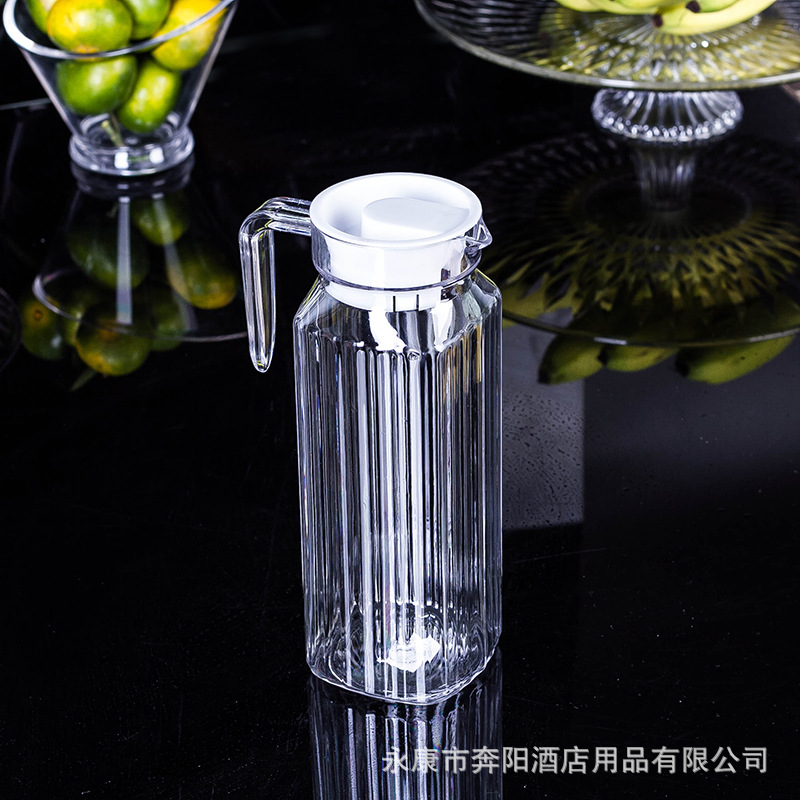 PC Cold Water Jug Acrylic Transparent Water Pitcher Plastic Octagonal Striped Juice Pot Thicken Hotel Jug Drop-Resistant