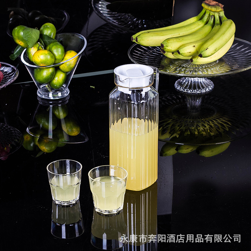 PC Cold Water Jug Acrylic Transparent Water Pitcher Plastic Octagonal Striped Juice Pot Thicken Hotel Jug Drop-Resistant
