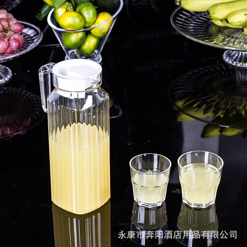 PC Cold Water Jug Acrylic Transparent Water Pitcher Plastic Octagonal Striped Juice Pot Thicken Hotel Jug Drop-Resistant