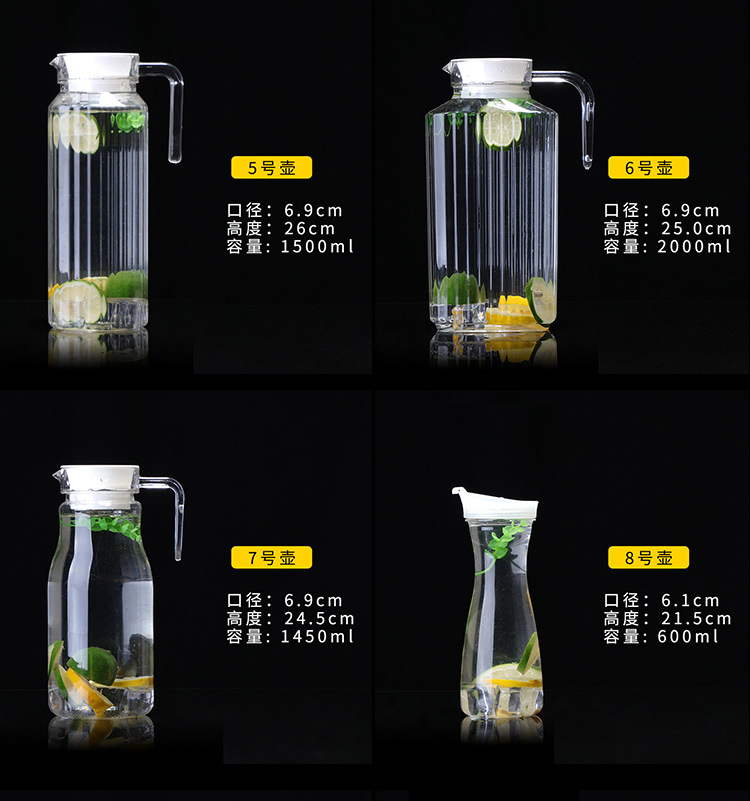PC Cold Water Jug Acrylic Transparent Water Pitcher Plastic Octagonal Striped Juice Pot Thicken Hotel Jug Drop-Resistant