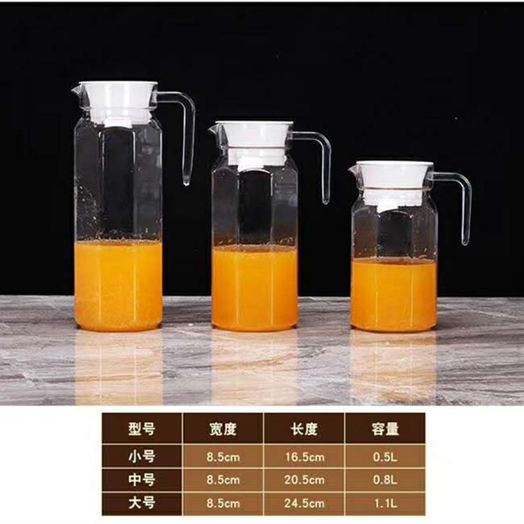 PC Cold Water Jug Acrylic Transparent Water Pitcher Plastic Octagonal Striped Juice Pot Thicken Hotel Jug Drop-Resistant