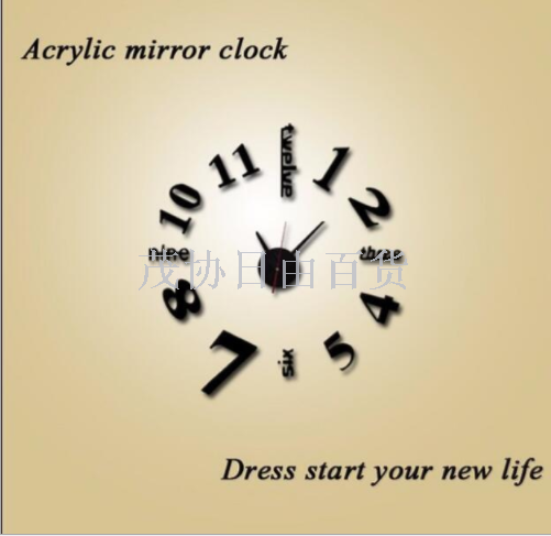 Creative european-style wall clock household diy3D stereo decorative clock acrylic digital mirror wall paste