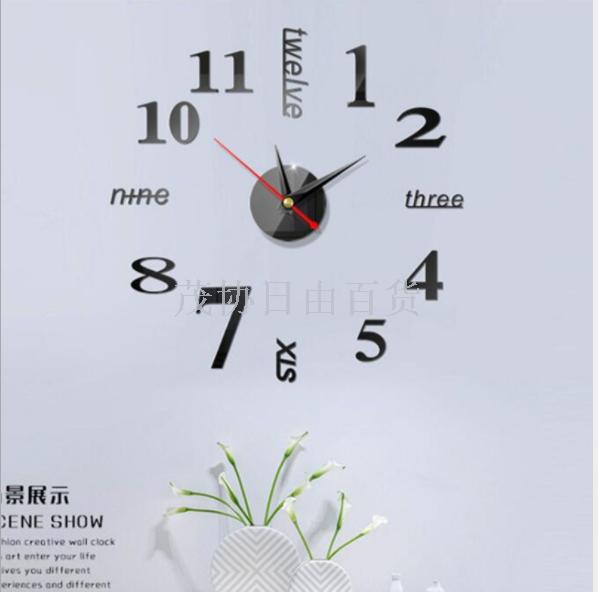 Creative european-style wall clock household diy3D stereo decorative clock acrylic digital mirror wall paste