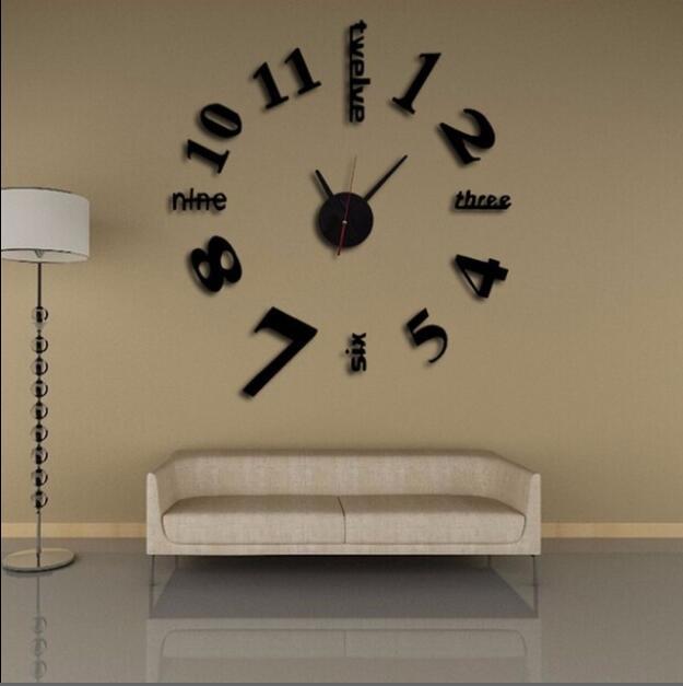Creative european-style wall clock household diy3D stereo decorative clock acrylic digital mirror wall paste Creative european-style wall clock household diy3D stereo decorative clock acrylic digital mirror wall paste