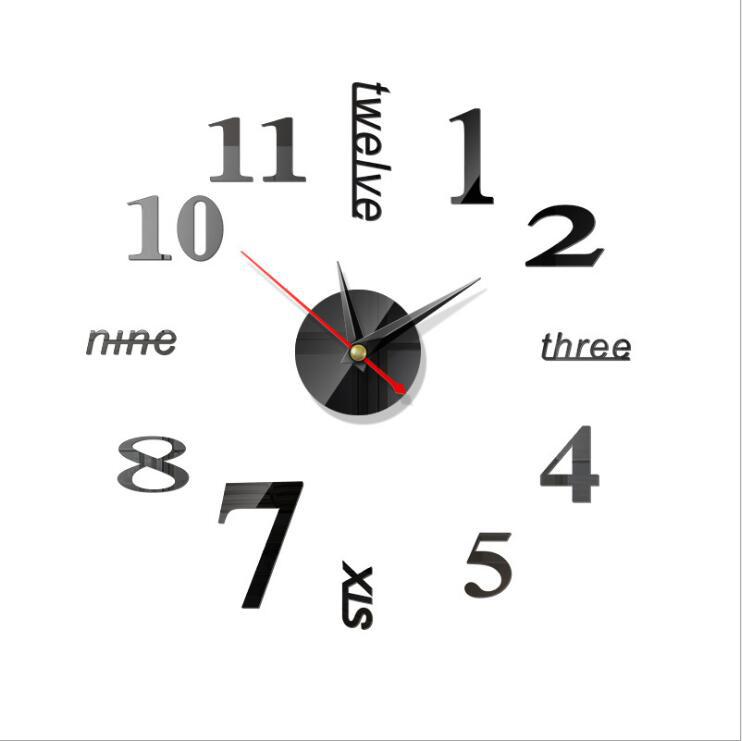 Creative european-style wall clock household diy3D stereo decorative clock acrylic digital mirror wall paste Creative european-style wall clock household diy3D stereo decorative clock acrylic digital mirror wall paste