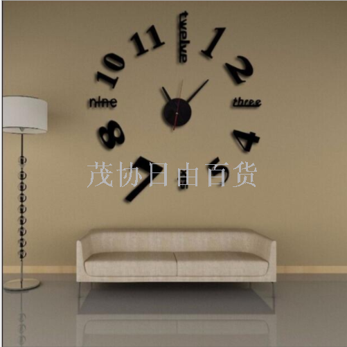 Creative european-style wall clock household diy3D stereo decorative clock acrylic digital mirror wall paste