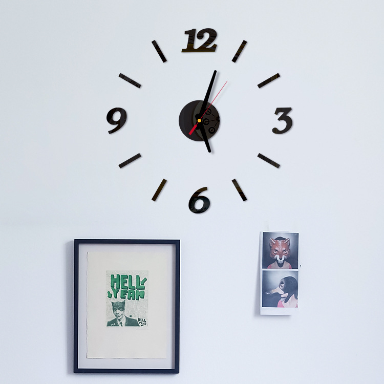 Creative european-style wall clock household diy3D stereo decorative clock acrylic digital mirror wall paste Creative european-style wall clock household diy3D stereo decorative clock acrylic digital mirror wall paste