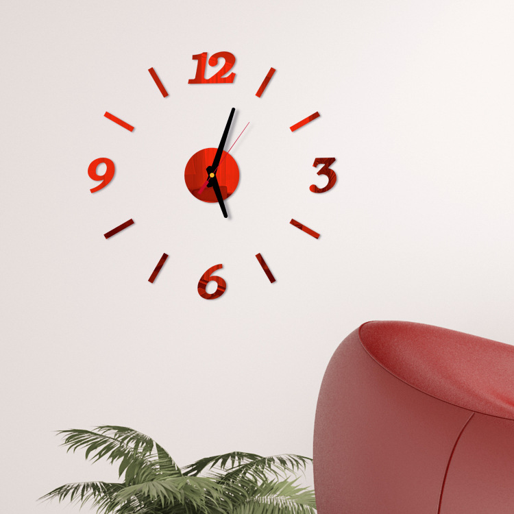 Creative european-style wall clock household diy3D stereo decorative clock acrylic digital mirror wall paste Creative european-style wall clock household diy3D stereo decorative clock acrylic digital mirror wall paste