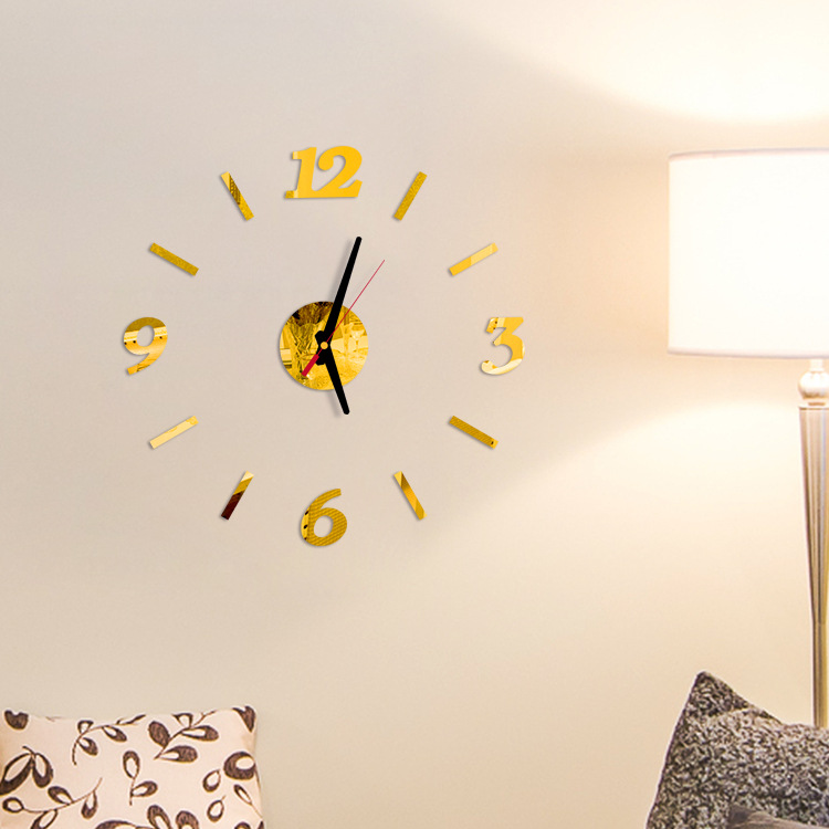 Creative european-style wall clock household diy3D stereo decorative clock acrylic digital mirror wall paste Creative european-style wall clock household diy3D stereo decorative clock acrylic digital mirror wall paste