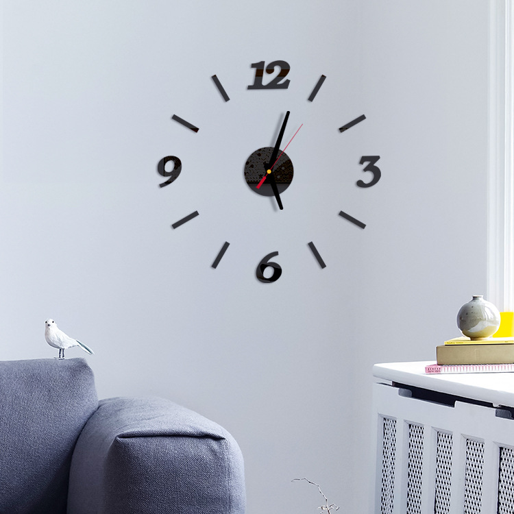 Creative european-style wall clock household diy3D stereo decorative clock acrylic digital mirror wall paste Creative european-style wall clock household diy3D stereo decorative clock acrylic digital mirror wall paste