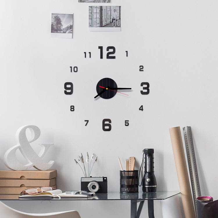 Creative european-style wall clock household diy3D stereo decorative clock acrylic digital mirror wall paste Creative european-style wall clock household diy3D stereo decorative clock acrylic digital mirror wall paste