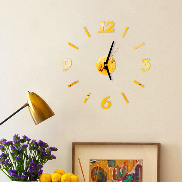 Creative european-style wall clock household diy3D stereo decorative clock acrylic digital mirror wall paste Creative european-style wall clock household diy3D stereo decorative clock acrylic digital mirror wall paste