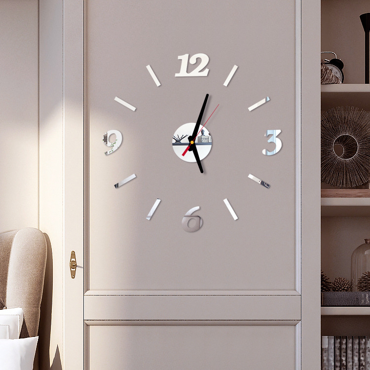Creative european-style wall clock household diy3D stereo decorative clock acrylic digital mirror wall paste Creative european-style wall clock household diy3D stereo decorative clock acrylic digital mirror wall paste