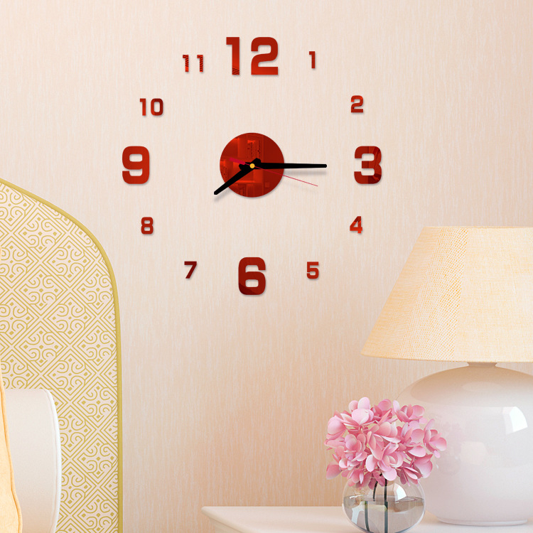 Creative european-style wall clock household diy3D stereo decorative clock acrylic digital mirror wall paste Creative european-style wall clock household diy3D stereo decorative clock acrylic digital mirror wall paste