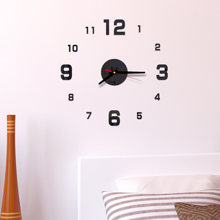 Creative european-style wall clock household diy3D stereo decorative clock acrylic digital mirror wall paste Creative european-style wall clock household diy3D stereo decorative clock acrylic digital mirror wall paste