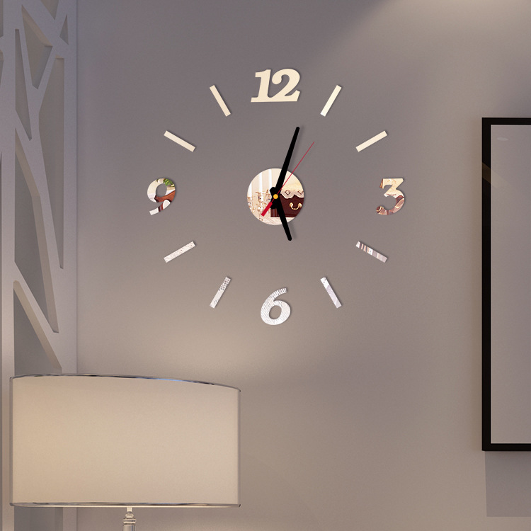 Creative european-style wall clock household diy3D stereo decorative clock acrylic digital mirror wall paste Creative european-style wall clock household diy3D stereo decorative clock acrylic digital mirror wall paste