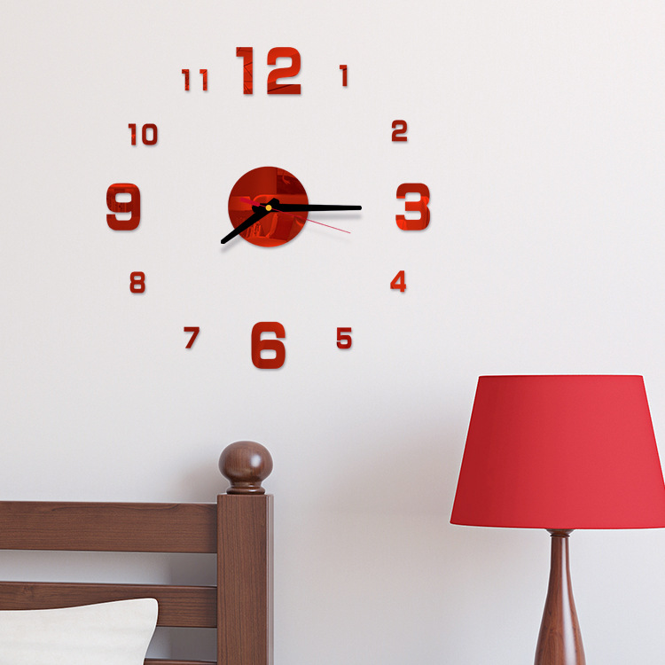 Creative european-style wall clock household diy3D stereo decorative clock acrylic digital mirror wall paste Creative european-style wall clock household diy3D stereo decorative clock acrylic digital mirror wall paste