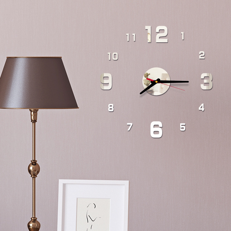 Creative european-style wall clock household diy3D stereo decorative clock acrylic digital mirror wall paste Creative european-style wall clock household diy3D stereo decorative clock acrylic digital mirror wall paste