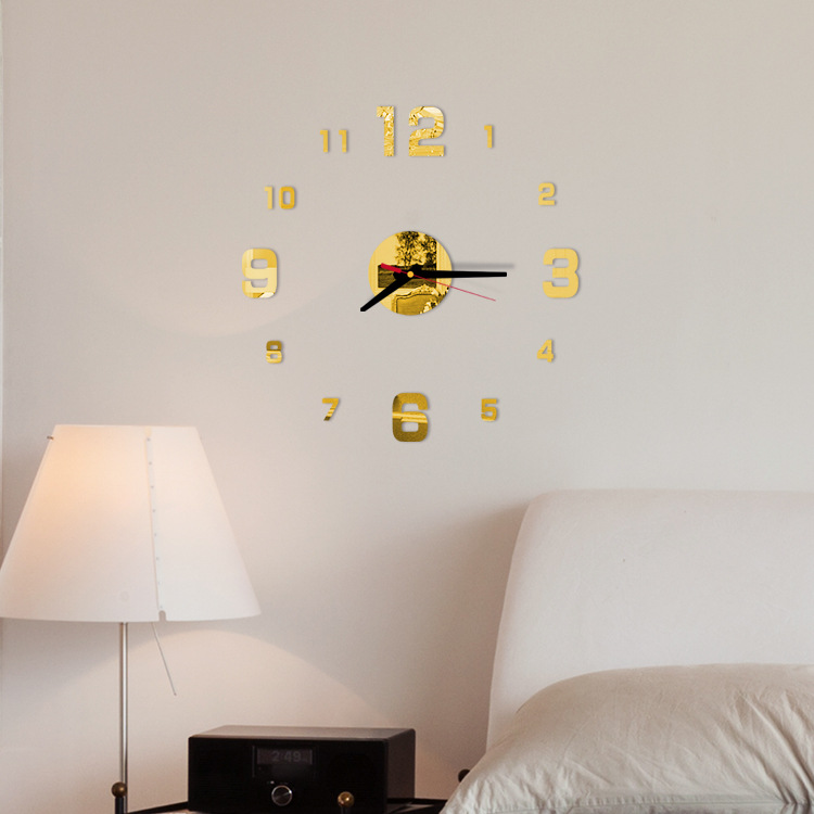 Creative european-style wall clock household diy3D stereo decorative clock acrylic digital mirror wall paste Creative european-style wall clock household diy3D stereo decorative clock acrylic digital mirror wall paste
