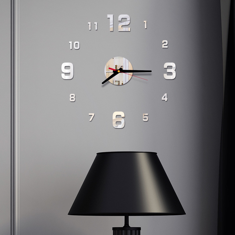 Creative european-style wall clock household diy3D stereo decorative clock acrylic digital mirror wall paste Creative european-style wall clock household diy3D stereo decorative clock acrylic digital mirror wall paste