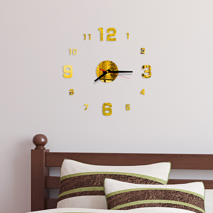 Creative european-style wall clock household diy3D stereo decorative clock acrylic digital mirror wall paste Creative european-style wall clock household diy3D stereo decorative clock acrylic digital mirror wall paste
