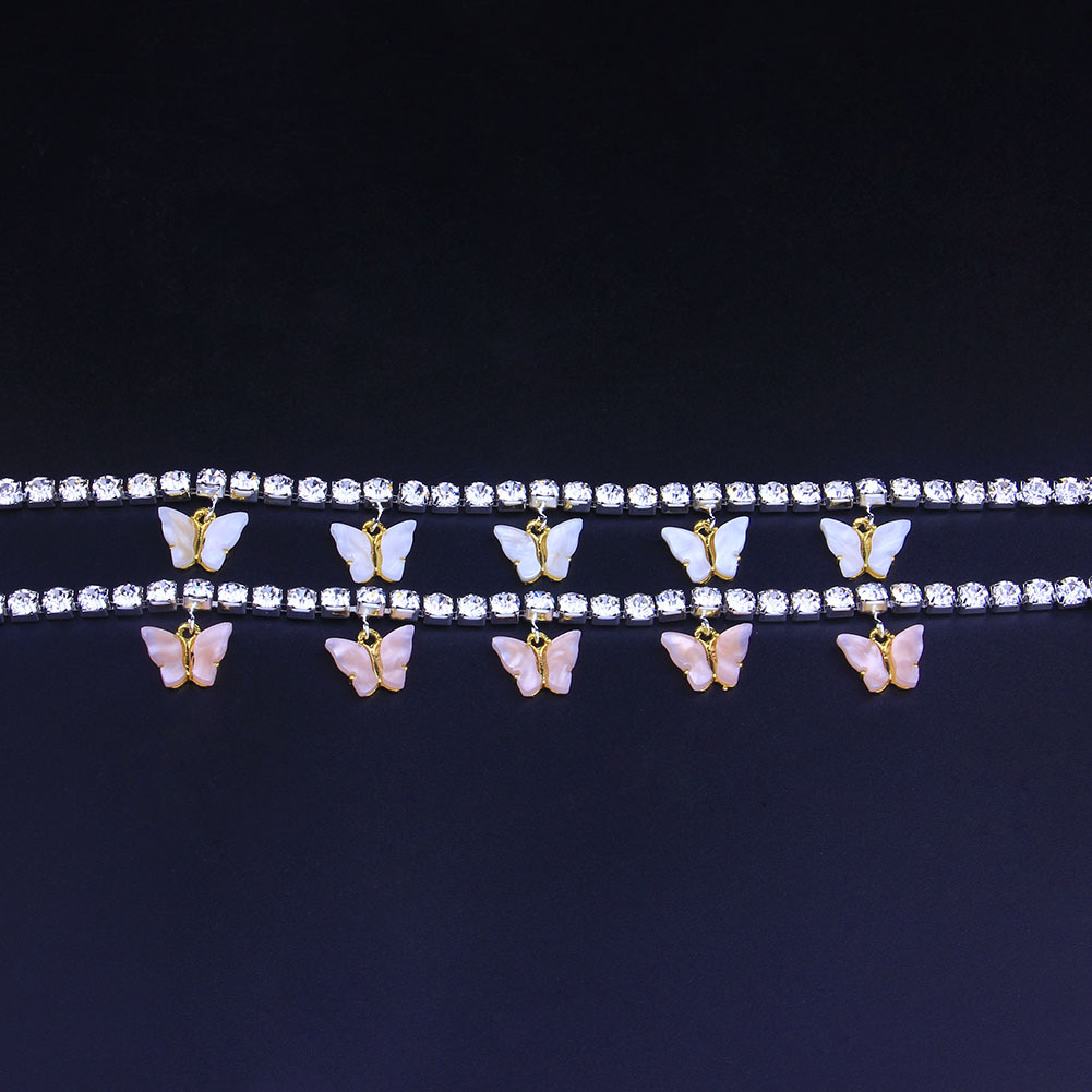 Hot Acrylic Rhinestone Anklet Resin Butterfly Pendant Ornaments Beach Vacation Shiny Foot Ornaments Anklet