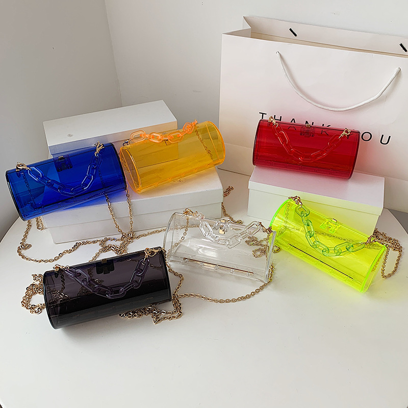 Western Style Personalized Cylinder Box Small Bag Female 2021 New Summer Acrylic Transparent Chain Crossbody Gel Bag Fashion