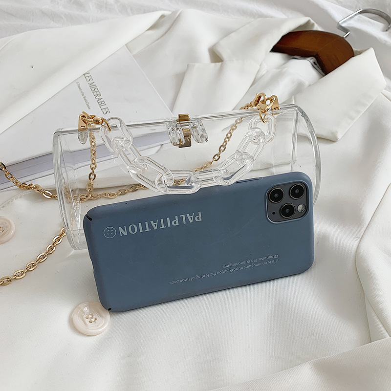 Western Style Personalized Cylinder Box Small Bag Female 2021 New Summer Acrylic Transparent Chain Crossbody Gel Bag Fashion