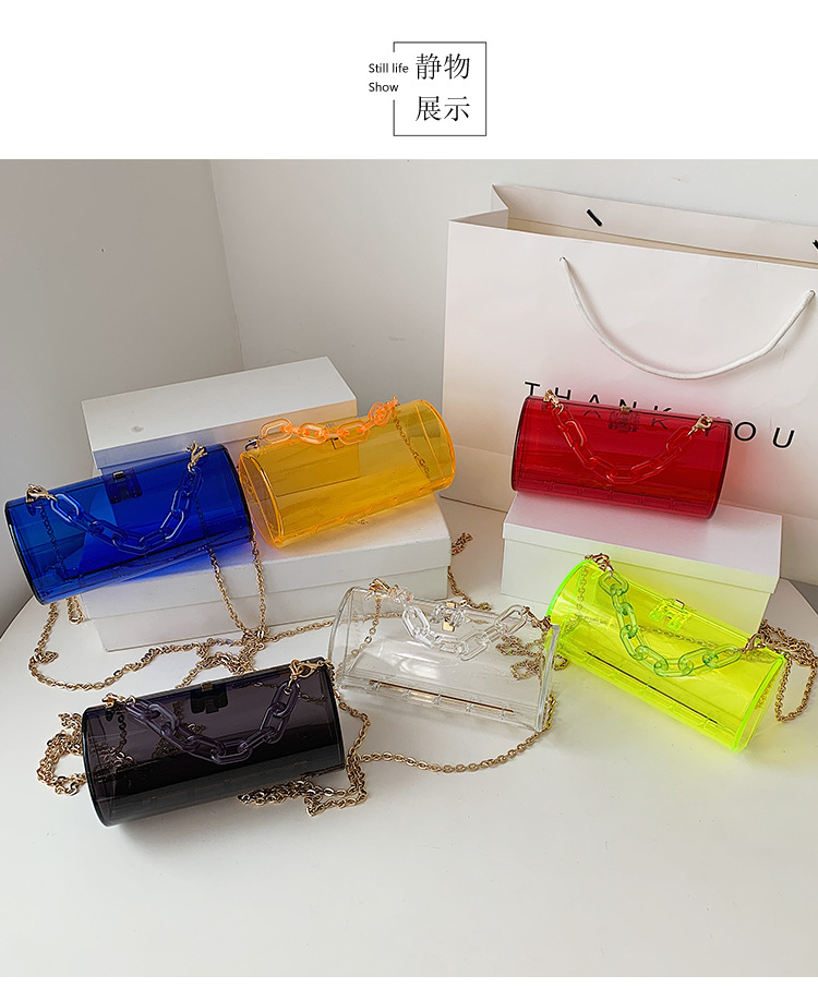Western Style Personalized Cylinder Box Small Bag Female 2021 New Summer Acrylic Transparent Chain Crossbody Gel Bag Fashion Western Style Personalized Cylinder Box Small Bag Female 2021 New Summer Acrylic Transparent Chain Crossbody Gel Bag Fashion