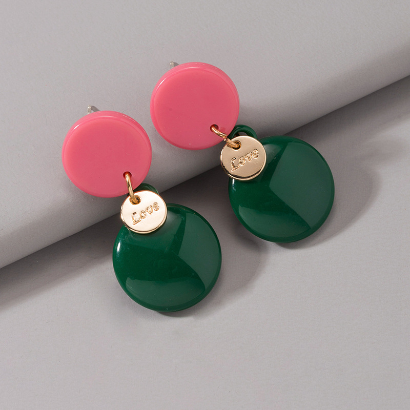 Sterling Silver Needle New Macaron Contrast Color Acrylic Earrings Korean Fashion Stitching round Thin Effect Earrings Women