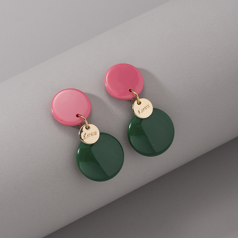 Sterling Silver Needle New Macaron Contrast Color Acrylic Earrings Korean Fashion Stitching round Thin Effect Earrings Women