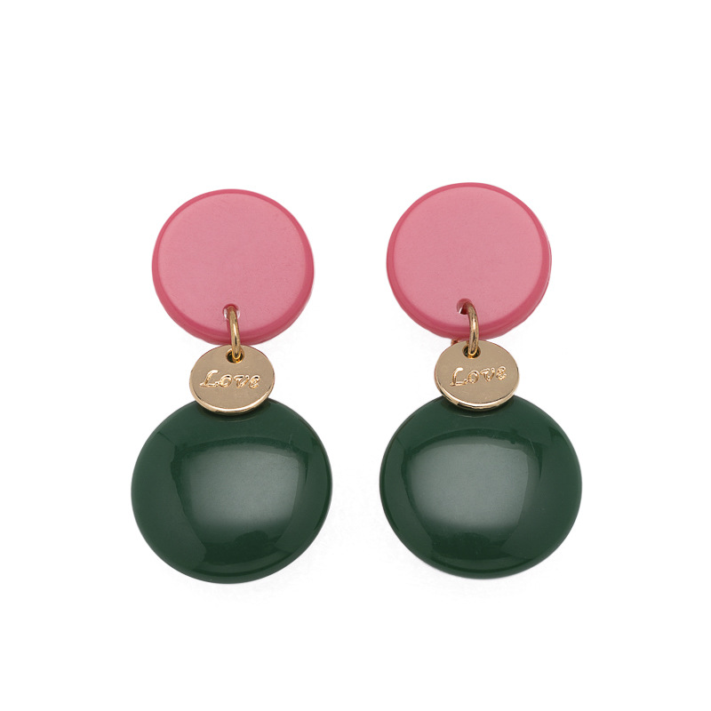 Sterling Silver Needle New Macaron Contrast Color Acrylic Earrings Korean Fashion Stitching round Thin Effect Earrings Women