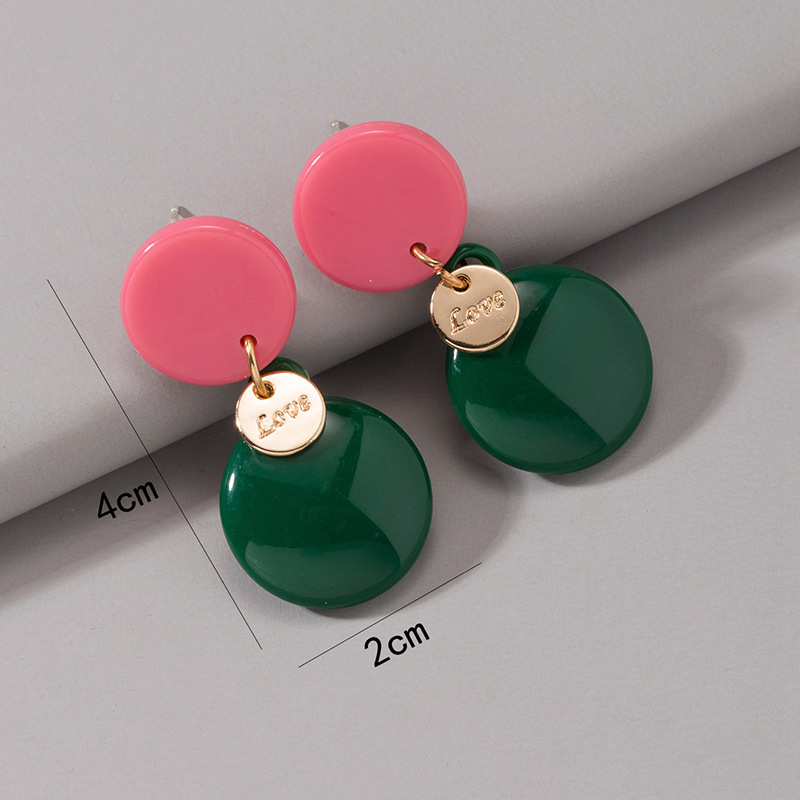 Sterling Silver Needle New Macaron Contrast Color Acrylic Earrings Korean Fashion Stitching round Thin Effect Earrings Women Sterling Silver Needle New Macaron Contrast Color Acrylic Earrings Korean Fashion Stitching round Thin Effect Earrings Women