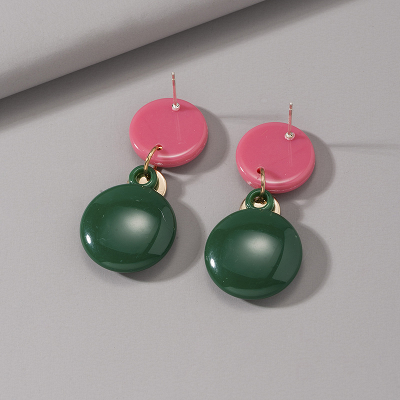 Sterling Silver Needle New Macaron Contrast Color Acrylic Earrings Korean Fashion Stitching round Thin Effect Earrings Women Sterling Silver Needle New Macaron Contrast Color Acrylic Earrings Korean Fashion Stitching round Thin Effect Earrings Women