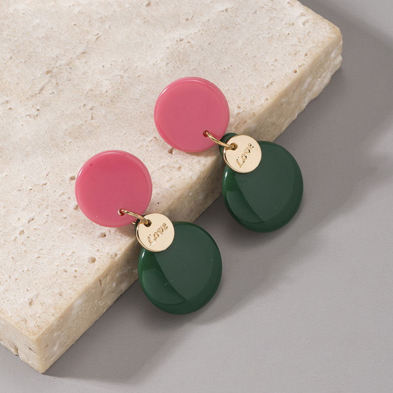 Sterling Silver Needle New Macaron Contrast Color Acrylic Earrings Korean Fashion Stitching round Thin Effect Earrings Women Sterling Silver Needle New Macaron Contrast Color Acrylic Earrings Korean Fashion Stitching round Thin Effect Earrings Women