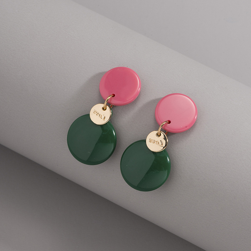 Sterling Silver Needle New Macaron Contrast Color Acrylic Earrings Korean Fashion Stitching round Thin Effect Earrings Women Sterling Silver Needle New Macaron Contrast Color Acrylic Earrings Korean Fashion Stitching round Thin Effect Earrings Women
