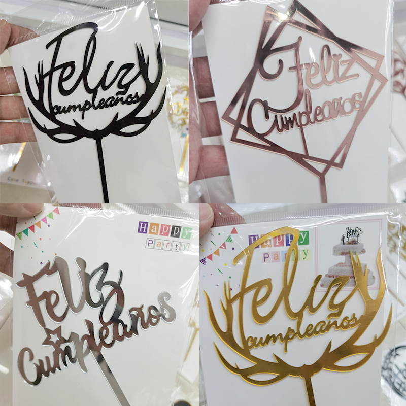 European and American Happy Birthday Party Decoration Dining-Table Decoration Feliz Cumpleanos Acrylic Cake Insertion