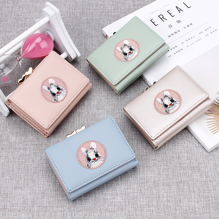 Creative Fresh Animal Cloth Sticker Purse Simple Multi-Card-Slot Short Women&#039;s Wallet Clip Bag Customization