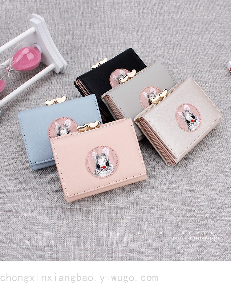 Creative Fresh Animal Cloth Sticker Purse Simple Multi-Card-Slot Short Women&#039;s Wallet Clip Bag Customization