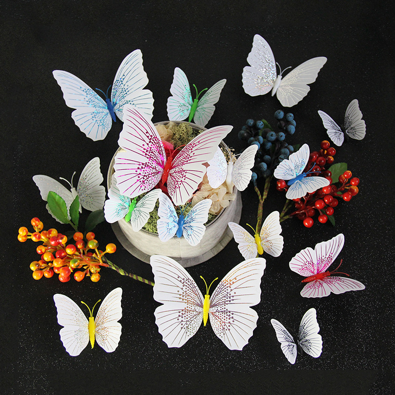 Colorful Single Layer 12 PCs PVC Butterfly Wedding Party Wall Decoration Magnetic Sticker 3D Three-Dimensional Butterfly Wall Sticker