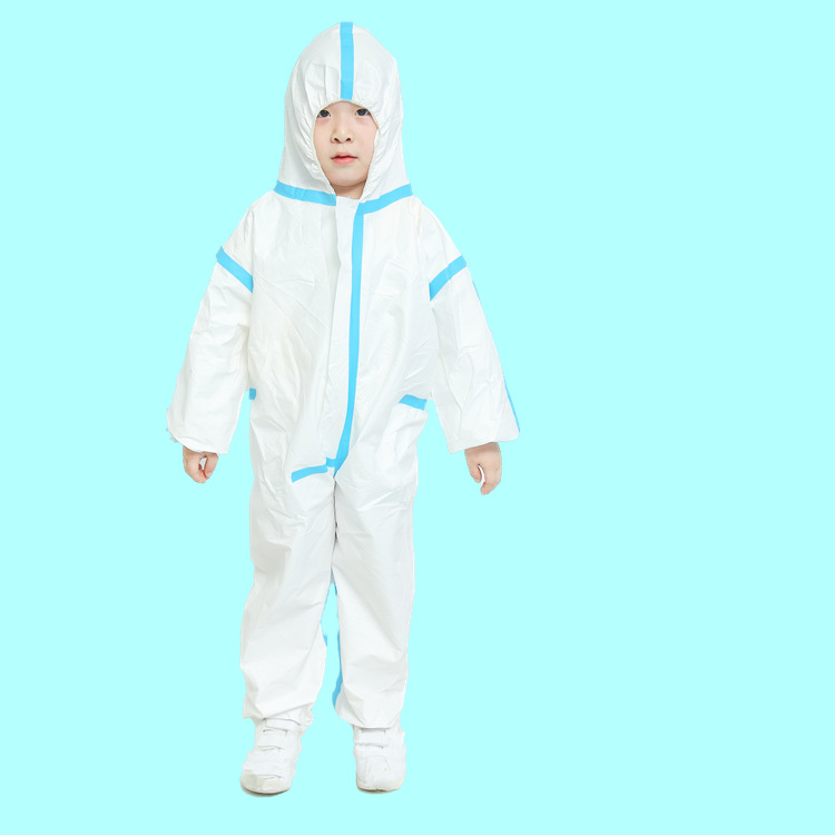 Factory Spot Disposable Children SF Breathable Film PPE Non-Woven Fabric Sticker Adhesive Strip Coverall Hooded Protection Disposable Protective Coveralls