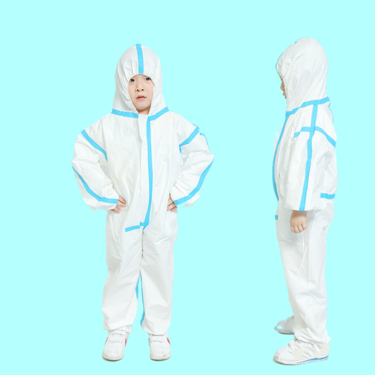 Factory Spot Disposable Children SF Breathable Film PPE Non-Woven Fabric Sticker Adhesive Strip Coverall Hooded Protection Disposable Protective Coveralls