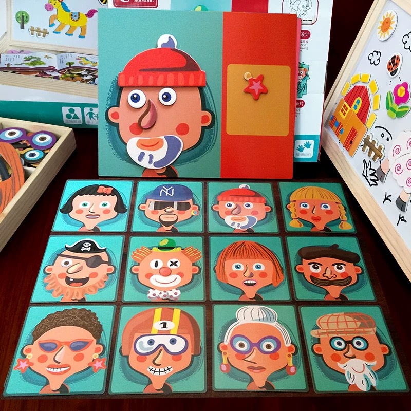 Children&#039;s Early Education Educational Facial Features Magnetic Sticker Magnetic Puzzle Changing Clothes 3-6 Years Old Kindergarten Wooden Toys Boys and Girls 2