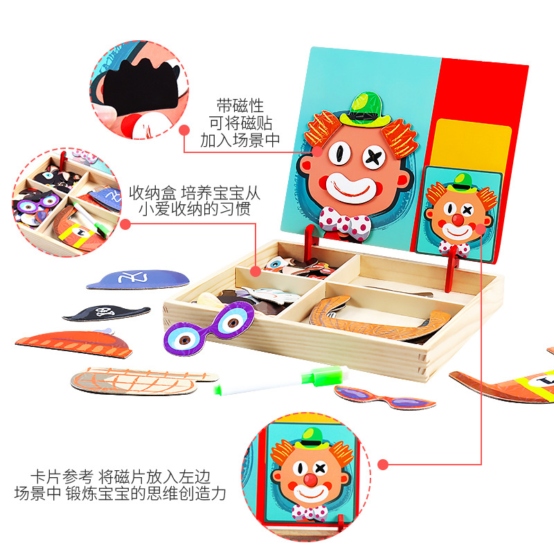 Children&#039;s Early Education Educational Facial Features Magnetic Sticker Magnetic Puzzle Changing Clothes 3-6 Years Old Kindergarten Wooden Toys Boys and Girls 2