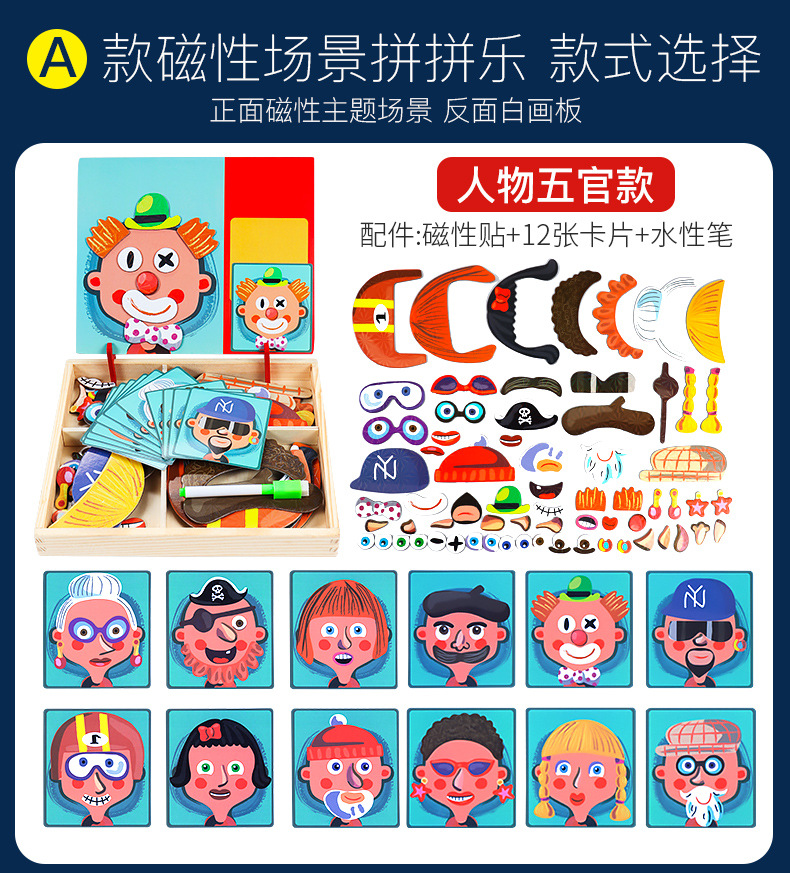 Children's Early Education Educational Facial Features Magnetic Sticker Magnetic Puzzle Changing Clothes 3-6 Years Old Kindergarten Wooden Toys Boys and Girls 2