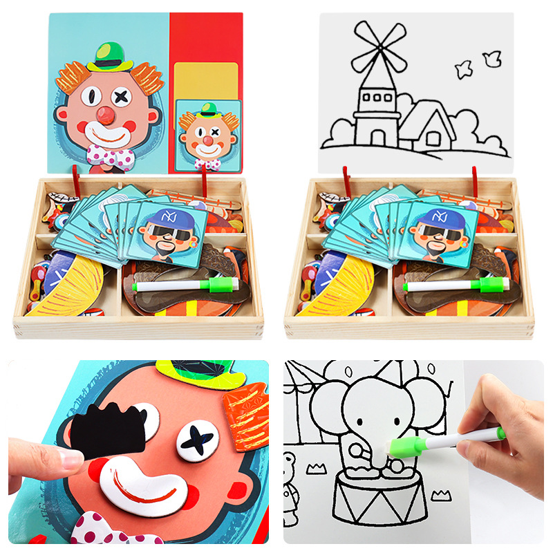 Children&#039;s Early Education Educational Facial Features Magnetic Sticker Magnetic Puzzle Changing Clothes 3-6 Years Old Kindergarten Wooden Toys Boys and Girls 2